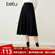 百圖betu女裝秋冬新款半身裙法式百褶高腰顯瘦A字針織裙女2310T76 黑色 L