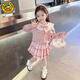 G.DUCKKIDS小黃鴨童裝女童套裝春秋款兒童jk套裝學(xué)院風(fēng)水手服女寶寶百褶裙子 襯衫+裙子+蝴蝶結(jié) 140 建議130-140cm7-8歲