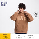 GAP男女裝秋冬款字母logo仿羊羔絨運動加厚連帽衛(wèi)衣609050