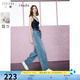 三彩2025春季新款高腰寬松牛仔褲純棉長(zhǎng)褲彎刀闊腿褲垂感 霧霾藍(lán) L 165/72A