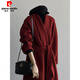 皮爾卡丹（pierre cardin）紅色雙面羊絨大衣女2025新款小個(gè)子浴袍毛呢外套女 酒紅色 XS . 105斤以下