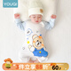 優(yōu)奇寶寶睡衣嬰兒睡袍兒童睡裙春秋款連體衣護(hù)肚防踢被純棉舒適家居服 四季【A類，無(wú)骨縫制】可愛(ài)小熊 80