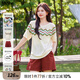 MsShe【夏日套裝】大碼女裝2025夏季胖mm鏤空鉤花短袖針織衫短褲 上衣-淺杏色現(xiàn)貨 2XL