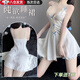 曇蓓漫蕾絲純欲睡衣性感少女家居服可外穿夫妻調情可愛(ài)冰絲薄款吊帶睡裙 白色吊帶睡裙+T褲 均碼 建議體重（80-120斤）