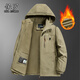保羅凱樂(lè )楓冬季棉服大碼休閑男士加絨加厚防風(fēng)防水外套沖鋒衣棉衣 卡其色 2XL 【135-150斤】