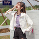 矜持范短款白色牛仔外套女春秋季新款寬松韓版棒球服夾克氣質(zhì)上衣短外套 白色 M 95-105斤