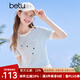 百圖betu女裝2025夏季新款毛針織衫撞色領(lǐng)字母印花短袖上衣女2505X26 淺蘭 M