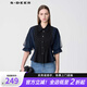 S.DEER圣迪奧女裝翻領風琴褶網(wǎng)紗撞色短袖襯衫S24280409 黑色/91 S 160