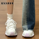 RXXBFB老爹鞋女2025新款春夏厚底小白鞋透氣網(wǎng)面鞋子配裙子的休閑運(yùn)動(dòng)鞋 白紫色 36 (230mm)