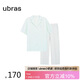 ubras水果系列滿(mǎn)印全棉短袖長(cháng)褲家居服套裝女士睡衣女 冰藍綠 XL