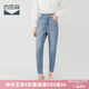 古田森牛仔褲女夏季女裝時尚高腰半松緊老爹褲女十分褲204010 藍(lán)色 26碼 (1尺9)