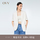 OVV2023春夏新款女裝醋酸仿麻時尚一?？坌蓍e短袖套裝西服外套 本白（凈色）10 M