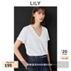 LILY2025春新款女裝簡約假兩件V領正肩寬松休閑百搭白色短袖T恤 601白色 M