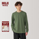 無(wú)印良品（MUJI）男式 水洗粗棉線圓領(lǐng)長(zhǎng)袖T恤 男士打底衫男款純色套頭衫 ABA93C4A 卡其綠 L (175/100A)
