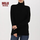 無印良品 MUJI 女式 棱紋編織 高領(lǐng)毛衣 W7AA873 秋冬長(zhǎng)袖針織衫 黑色 L