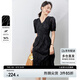 尚都比拉法式連衣裙夏季優(yōu)雅V領(lǐng)提花面料中長(zhǎng)款氣質(zhì)收腰顯瘦裙子 黑色 L