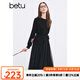 百圖betu女裝冬季新款連衣裙圓領(lǐng)假兩件拼接網(wǎng)紗裙子女2411T85 黑色 M