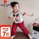 皮爾卡丹（pierre cardin）哪吒衣服女童套裝夏季2025新款兒童哪咤短袖女孩防蚊褲子兩件套 娜扎兒童衣服-紅色 100 尺碼2~3歲【 90-100cm】