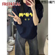 FREDRICAL25夏季新款美式高街bf風(fēng)復(fù)古短袖t恤女寬松百搭oversize潮流上衣 藏青色 M 建議100斤內(nèi)