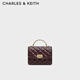 CHARLES&KEITH25秋季新品菱格鏈條手提斜挎包小方包包女包七夕禮物CK2-50701608 Wineberry Red紫紅色 S