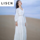 LISCN民族風(fēng)連衣裙春秋長款沙漠裙沙灘裙女海邊度假超仙長裙2025春款 白色 M