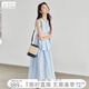 對白重工壓褶背心套裝裙女2025夏新款萊賽爾無袖上衣半身裙兩件套 航線藍 M