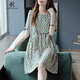clotho Rennie品牌女裝雪紡連衣裙女2025夏季新款時(shí)尚印花圓領(lǐng)短袖氣質(zhì)中長裙 花色 M