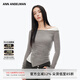 ANN ANDELMAN【王玉雯同款】官方直營不規(guī)則斜肩長袖T恤假兩件上衣 灰色 S