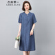 衣典零一（LEDIALYI）天絲連衣裙女夏季2025新款寬松氣質(zhì)中年媽媽休閑洋氣短袖裙子夏天 哈青色 M （建議100-120斤）