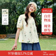 茵曼（INMAN）法式碎花系帶流蘇圓領(lǐng)襯衫夏季女裝度假風(fēng)泡泡袖襯衣杏色-襯衫 XL