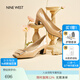 NINE WEST/玖熙高跟鞋粗跟新款真皮通勤方頭金屬扣女士單鞋 杏色 37