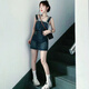 VEOX裙子女夏季2025新款牛仔背帶連衣裙女小個子工裝吊帶包臀短裙 牛仔裙 S 100斤內(nèi)