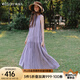 Olrain歐芮兒紫色無袖長款度假連衣裙女夏季2025新款寬松絕美長裙 紫色 XL