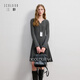 三彩2025冬季新款針織連衣裙V領(lǐng)長(cháng)袖百褶裙短裙A字裙氣質(zhì)M 巖灰 XL 170/92A