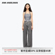 ANN ANDELMAN【明星同款】直筒松緊腰拼接條紋休閑西褲 灰色 XS