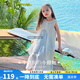 圖圖小象女童套裝2025夏季新款兒童連衣裙薄款條紋公主裙甜美蕾絲罩衫裙 藍(lán)色 130 身高約130cm