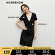 紅袖休閑連衣裙2025夏季新款女裝假兩件拼接連帽領(lǐng)獨(dú)特漂亮掐腰中長裙 黑050 XL