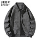 JEEP SPIRIT吉普美式麂皮絨夾克男秋季潮牌復(fù)古翻領(lǐng)皮衣外套 黑色 XL