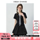 VEGA CHANG黑色連衣裙女2025新款夏學(xué)院風(fēng)格紋領(lǐng)帶小個(gè)子收腰顯瘦小黑裙 優(yōu)雅黑 M