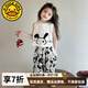 G.DUCKKIDS女童套裝夏季2025新款兒童背心套裝洋氣網(wǎng)紅寶寶短袖防蚊褲兩件套 米白色 100 （建議身高90cm 3-4歲）cm