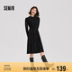 森馬（Semir）連衣裙女中長(cháng)款修身正肩內搭2024冬拼接燈芯絨小黑裙109724114001