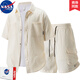 NASA BASE夏季短袖T恤套裝男士潮流休閑男裝夏天衣服運(yùn)動(dòng)工裝短袖襯衫套裝 杏色 XL (145-165斤)