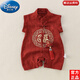 迪士尼（Disney）夏季新生嬰兒滿月百天宴連體哈衣服中式男寶寶一周歲禮服唐裝漢服 紅色 66cm 尺碼3-6個(gè)月(建議10-13斤)
