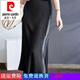 皮爾卡丹（pierre cardin）半身裙女春夏醋酸緞面A字大擺裙中長款韓版高腰仿真絲復(fù)古長裙子 黑色 L 建議106 -120斤
