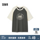 森馬（Semir）短袖T恤女中長款圓領(lǐng)套頭衫寬松夏季拼色插肩袖衣服107324100023