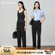 Olrain歐芮兒直筒煙管西裝9分褲女夏季2025新款通勤百搭顯腿長(zhǎng)褲 黑色 S