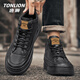 唐獅（TonLion）高幫男鞋子男秋冬季英倫復古休閑皮鞋男運動(dòng)馬丁靴板鞋 黑色 42碼