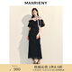 MAXRIENY法式復(fù)古花邊收腰連衣裙25春款浪漫赫本風(fēng)長裙約會小黑裙 黑色 L