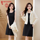 夢(mèng)嬌西裝背帶連衣裙女兩件套2025春秋新款感氣質(zhì)顯瘦遮肚套裝裙子 白西裝配黑色連衣裙 2XL 【建議125-140斤】
