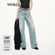 MO&Co.【神褲】牛仔褲2025秋新品棉質(zhì)燙鉆工藝淺藍(lán)寬松長(zhǎng)直筒MBE3JENT09 牛仔藍(lán)色 L /L